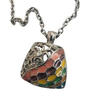 Statement Piece Necklace Silver Coral Peach Brown‎ Yellow Green Blue